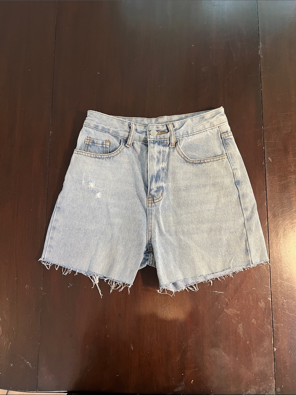 Light Blue Distressed Frayed Hem Denim Shorts